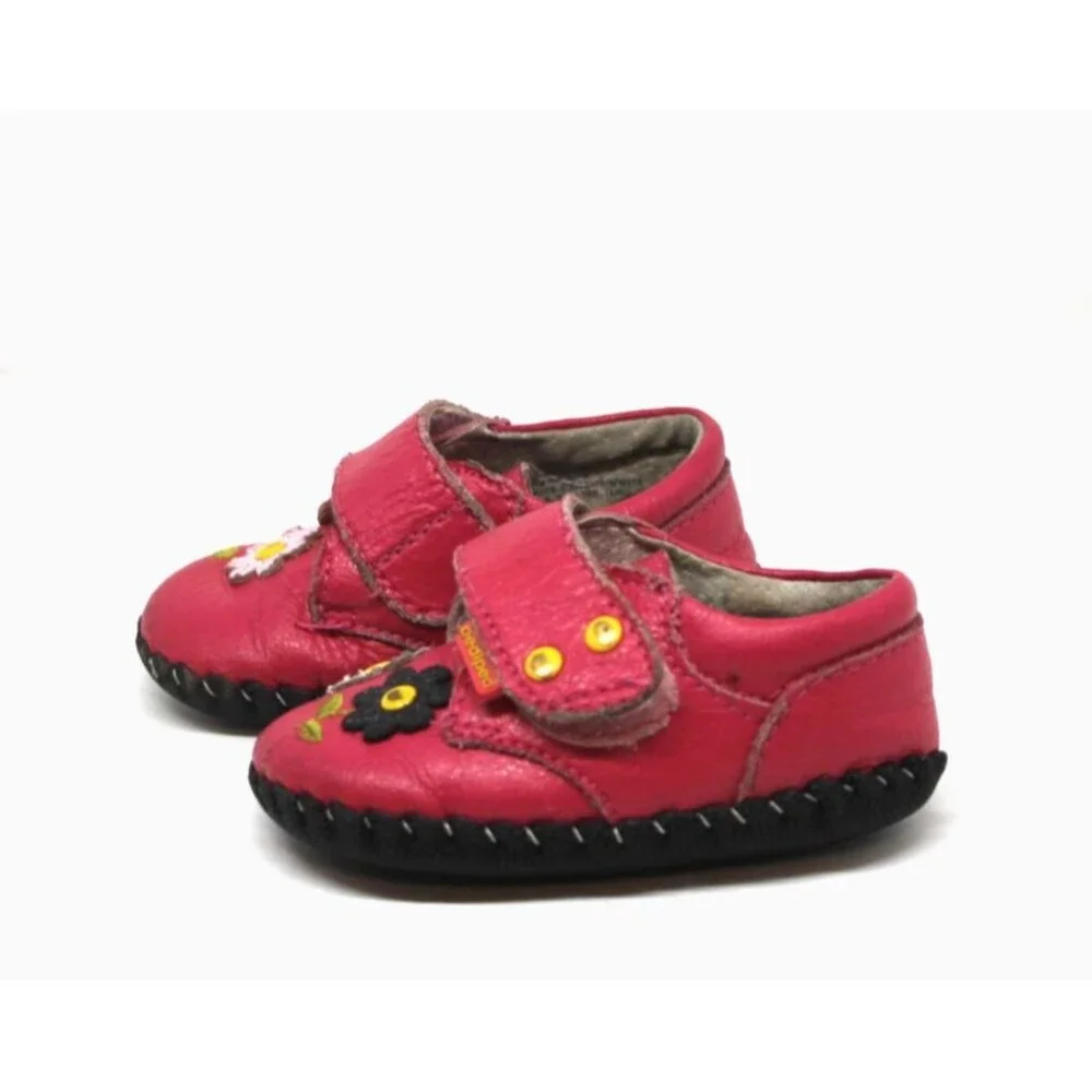 Pediped Flex 12-18 Months Infant Girls Mary Janes Pink Flower Leather Shoe
